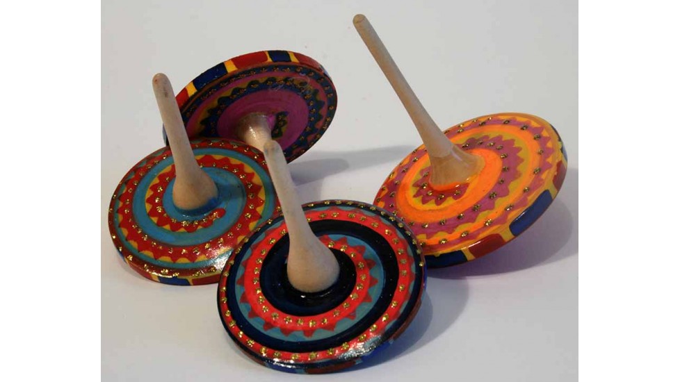 Multicolored wooden spinning top